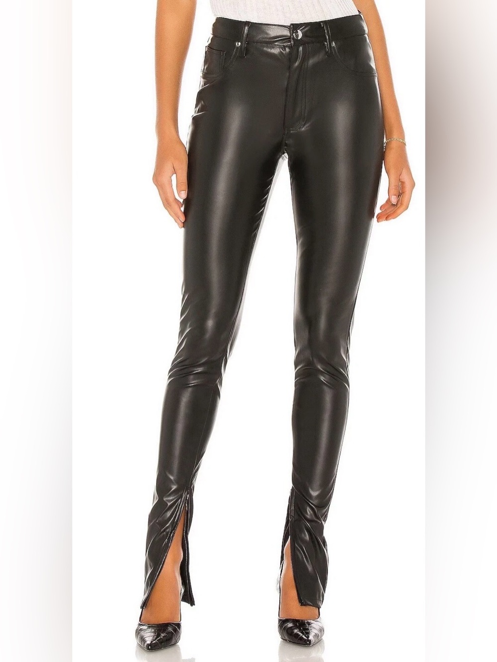 WeWoreWhat Anthropologie Stiletto‎ Vegan Leather Zip Black Pants 27 or 4 Moto